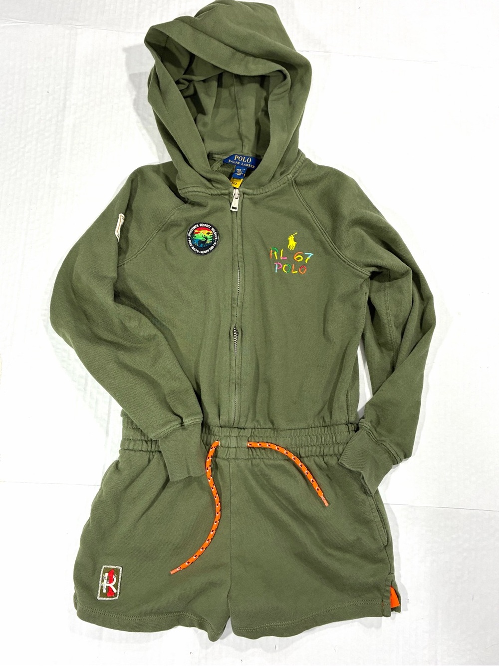 POLO RALPH LAUREN GIRLS ZIP FRONT HOODED SHORTS ROMPER